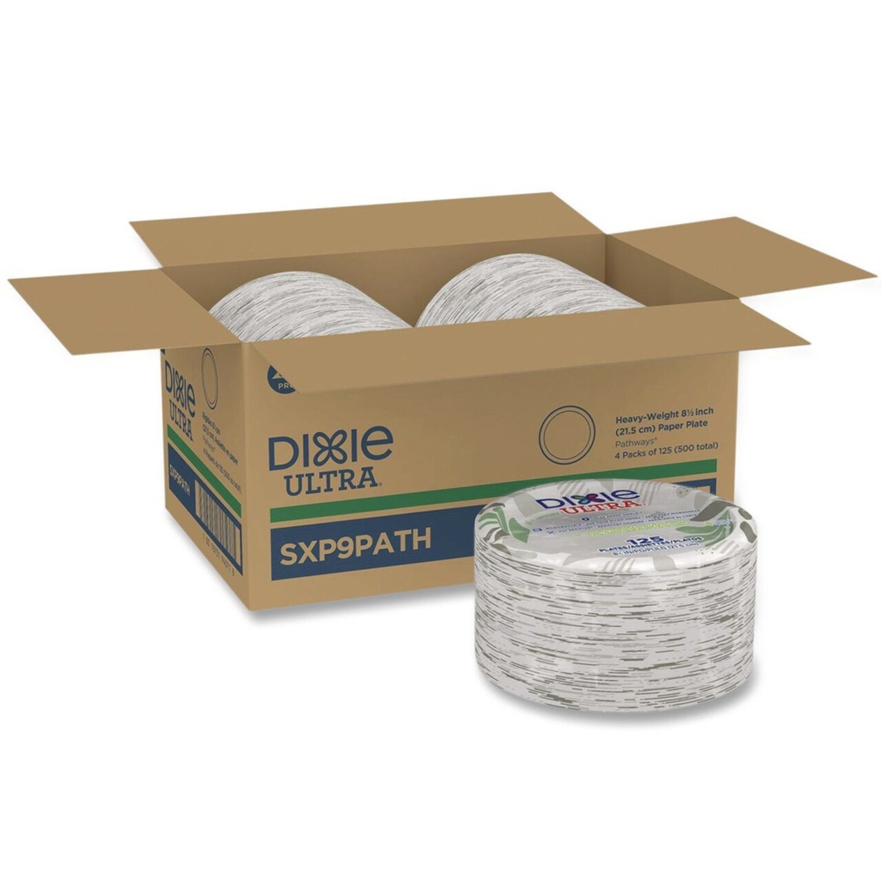 Dixie Pathways 8.5 in. Diameter Heavyweight WiseSize Paper Plates with Soak Proof Shield - Green/Burgundy (500/Carton)